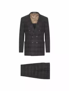 Двубортный костюм в клетку Brunello Cucinelli, серый