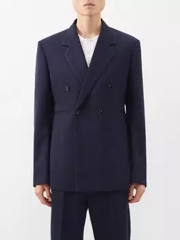 Двубортный костюмный пиджак de poudre из шерстяной ткани Bottega Veneta, синий