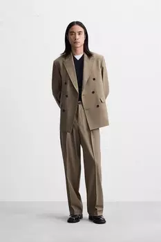 Двубортный костюмный пиджак ZARA, коричневый/серо-коричневый