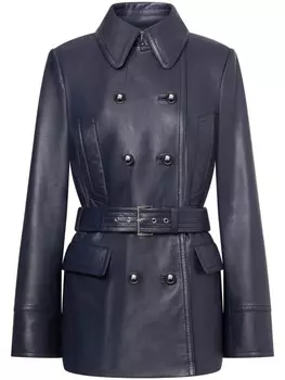 Двубортный кожаный пиджак Alberta Ferretti, синий