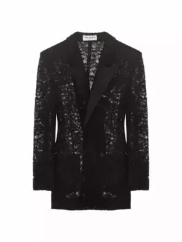 Двубортный кружевной жакет Saint Laurent, черный