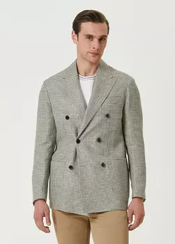 Двубортный льняной жакет с узором «гусиные лапки» Sartorio, бежевый