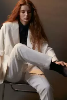 Двубортный объемный пиджак H&M, бежевый