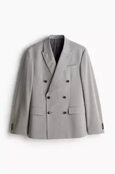 Двубортный пиджак H&M A/W 2024 Regular-Fit, светло-серый
