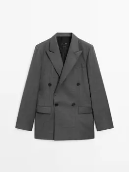 Двубортный пиджак из 100% шерсти Massimo Dutti, серый