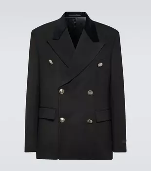 Двубортный пиджак из чистой шерсти Prada, черный