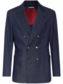 Двубортный пиджак из денима Brunello Cucinelli, синий