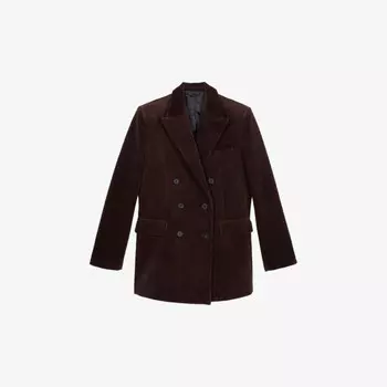 Двубортный пиджак из хлопкового вельвета с боковыми карманами. The Kooples, коричневый