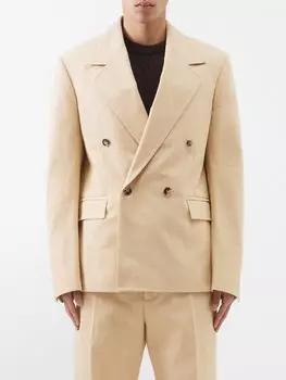 Двубортный пиджак из хлопковой парусины Bottega Veneta, бежевый