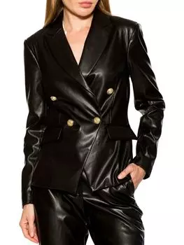 Двубортный пиджак из искусственной кожи Alexia Admor, черный