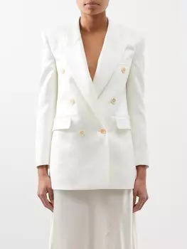 Двубортный пиджак из шелкового атласа Saint Laurent, белый
