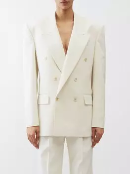 Двубортный пиджак из шерсти-габардина Saint Laurent, белый
