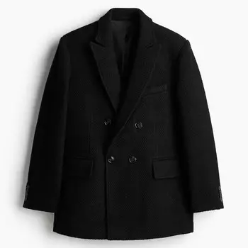 Двубортный пиджак из шерсти H&M A/W 2024, черный