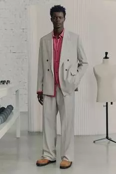 Двубортный пиджак из смесовой шерсти H&M, серый