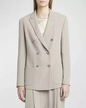 Двубортный пиджак из стираного шелка Giorgio Armani, цвет Silver