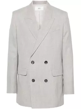 Двубортный пиджак из вирджинской шерсти AMI Paris, серый