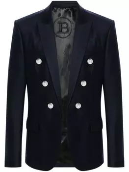 Двубортный пиджак из вирджинской шерсти Balmain, синий