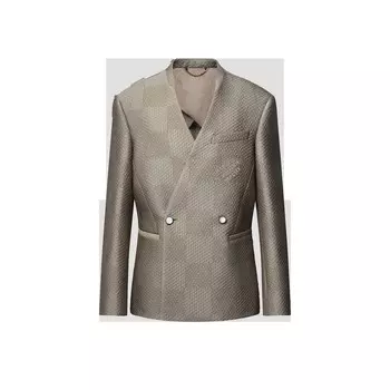 Двубортный пиджак из жаккарда Damier из шерсти и шелка Louis Vuitton, бежевый