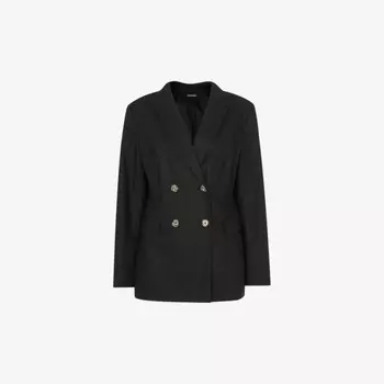 Двубортный пиджак Lindsey из хлопка и льна с заостренными лацканами Whistles, черный