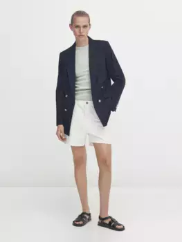 Двубортный пиджак mock с золотистыми кнопками Massimo Dutti, синий
