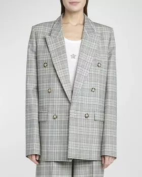 Двубортный пиджак оверсайз в клетку Stella McCartney, цвет Blue Ivory
