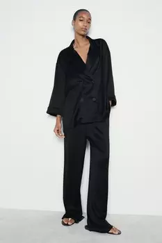Двубортный пиджак с эффектом мятки ZARA, черный