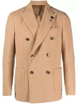 Двубортный пиджак с брошью Lardini, бежевый