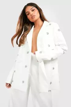 Двубортный пиджак с кристаллами Daisy boohoo, белый