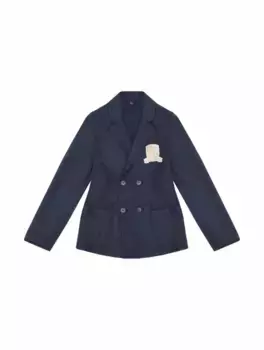 Двубортный пиджак с логотипом EMPORIO ARMANI, тёмно-синий