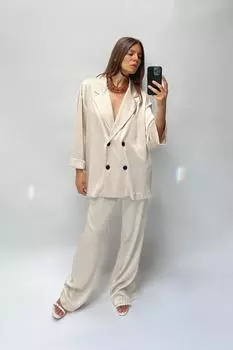 Двубортный пиджак с морнистым эффектом ZARA, песок