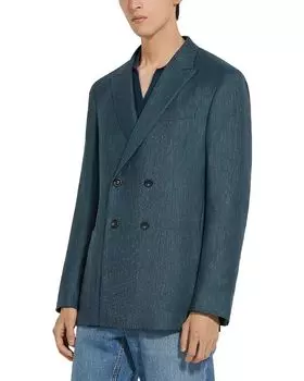 Двубортный пиджак с острыми лацканами ZEGNA, синий