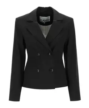 Двубортный пиджак с расклешенными рукавами Ganni, черный