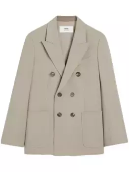 Двубортный пиджак с заостренными лацканами AMI Paris, нейтральный