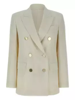 Двубортный пиджак с заостренными лацканами MAX MARA, нейтральный