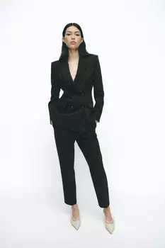 Двубортный пиджак с заштатами на локтях ZARA, коричневый