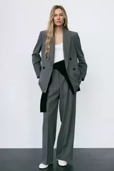 Двубортный пиджак с заштатами на локтях ZARA, средне-серый