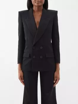 Двубортный пиджак строгого кроя из шерсти Saint Laurent, черный