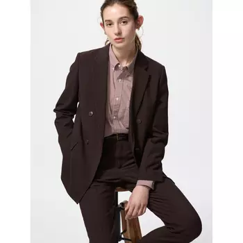 Двубортный пиджак Uniqlo женский, темно-коричневый