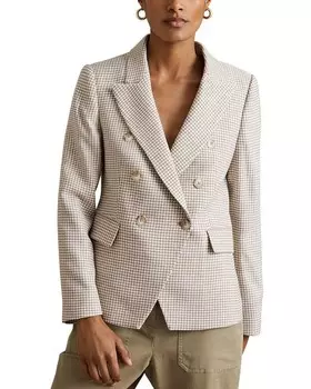 Двубортный пиджак в фактурную клетку REISS Elisa, коричневый/бежевый