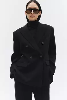 Двубортный пиджак в форме песочных часов H&M, черный