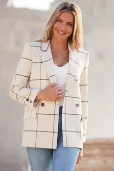 Двубортный пиджак в клетку Sosandar, белый