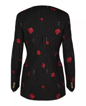 Двубортный пиджак в полоску с розовым принтом Versace, черный