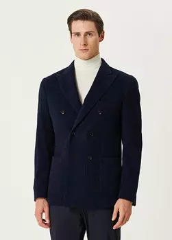 Двубортный пиджак в полоску с узором Maurizio Baldassari, синий
