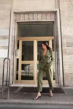 Двубортный пиджак ZARA, средний хаки