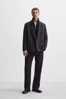 Двубортный пиджак ZARA, темно-синий