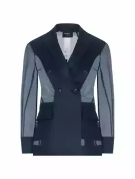 Двубортный шелковый жакет Akris, тёмно-синий
