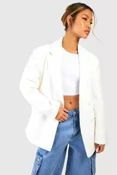Двубортный шерстяной блейзер из букле boohoo, белый