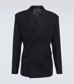 Двубортный шерстяной блейзер Prada, черный