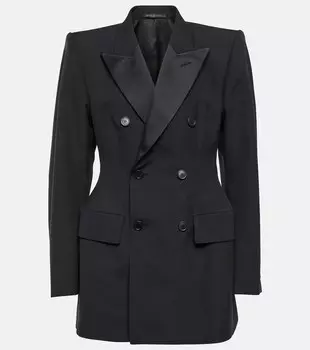 Двубортный шерстяной блейзер в форме песочных часов BALENCIAGA, черный