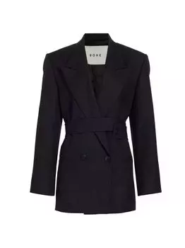 Двубортный шерстяной блейзер в тонкую полоску Rhe, нави